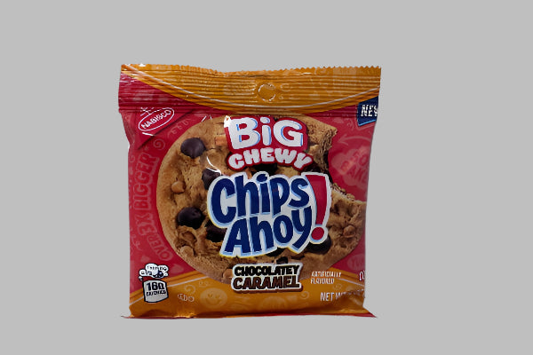 Packaged snack with 'Big Chewy Chips Ahoy!' branding on a white surface.